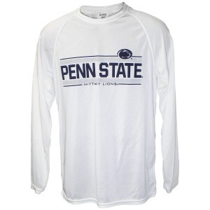 white long sleeve performance shirt with navy Penn State Nittany Lions and Athletic Logo